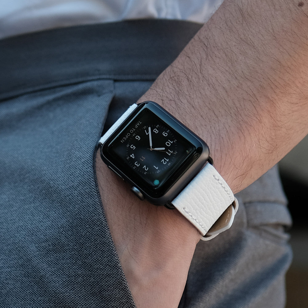 Epsom Leather Apple Watch Band - Ivory White
