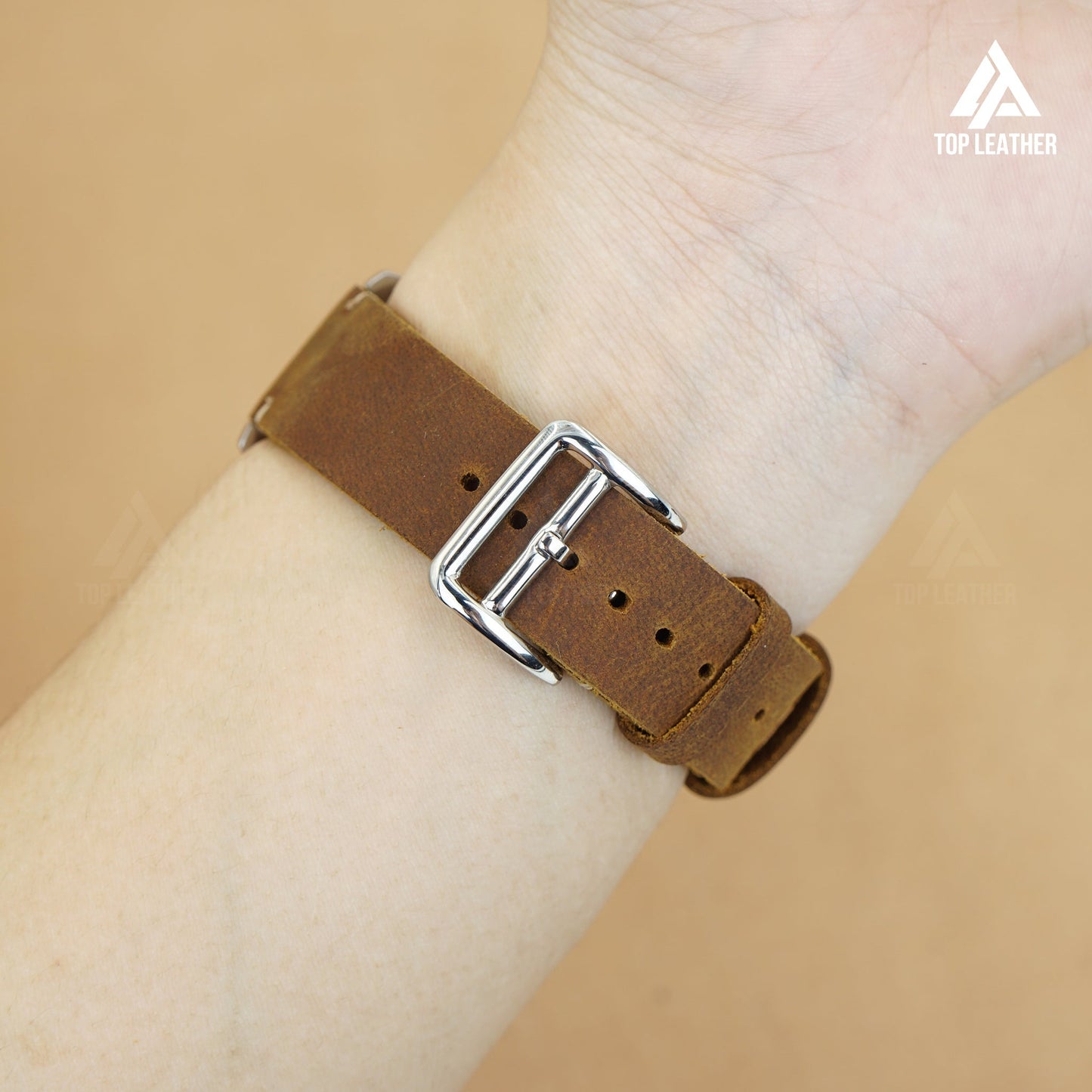 TopLeather Waxed Leather Watch Strap – Compatible with Apple Watch & Samsung Galaxy Watch (Chocolate Brown)