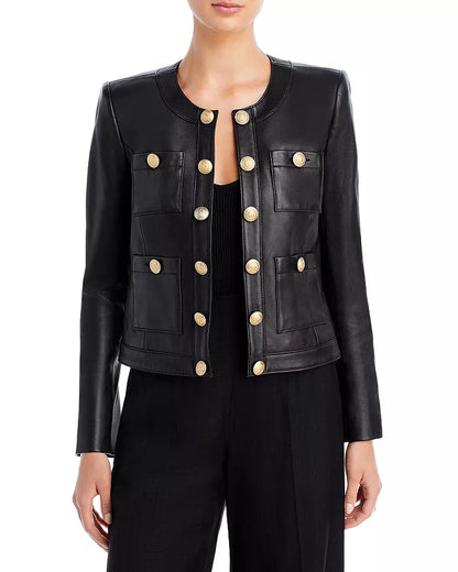 Leather Open Front Jacket