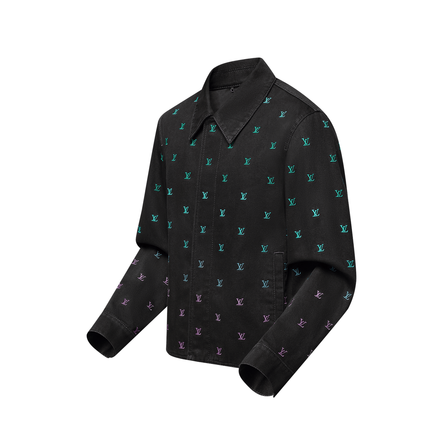 LV Blason Gradient Embroidered Denim Coach Jacket