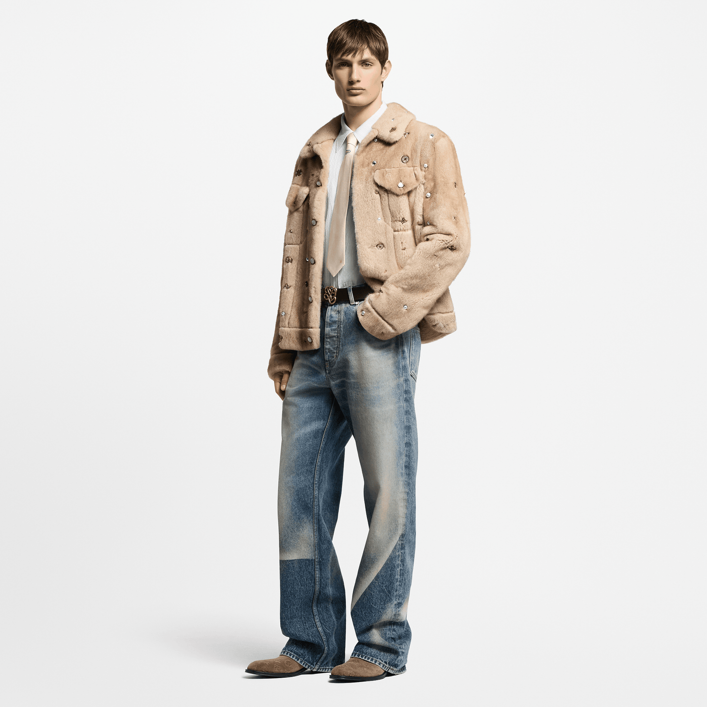 Embellished Mink Trucker Jacket