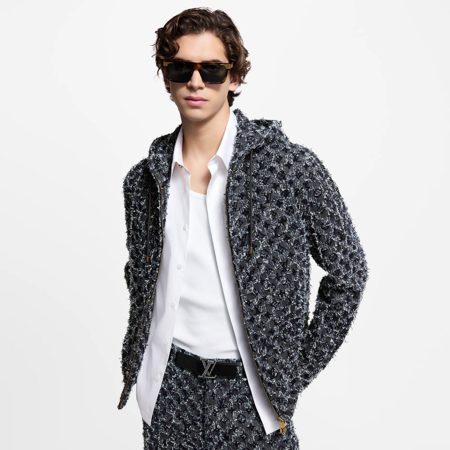 Flocked Monogram Denim Hoodie