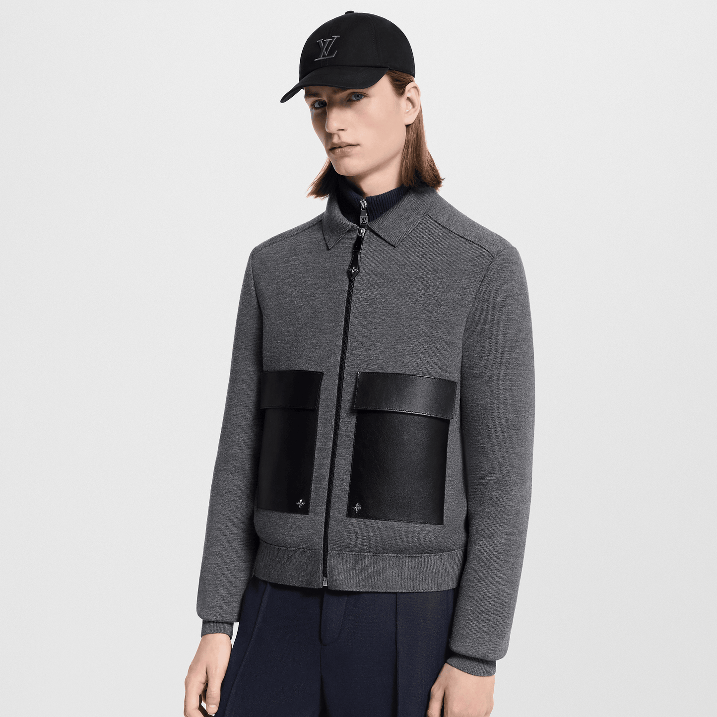 Leather Mix Knitted Workwear Blouson
