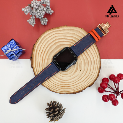 Strap Watch Epsom leather for Apple Watch and Mechanical Watch - Navy Mix Orange Thread EP01.33