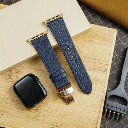 Epsom Leather Apple Watch Bands Series 3 4 5 6 7 8 9 ultra from 38mm to 49mm - Navy Blue EP 2201