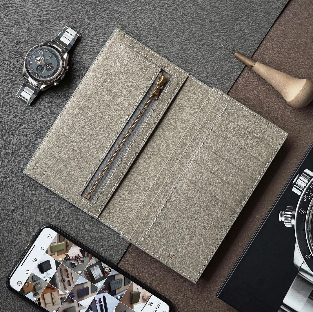 Marine Blue x Light Beige long wallet