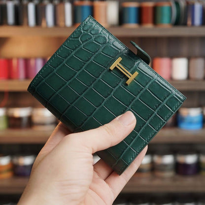 Green wallet with zip coin compartment