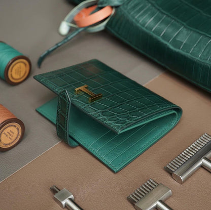 Green wallet with zip coin compartment