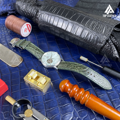 Genuine Ostrich Leather Watch Strap Band for Apple Watch, Samsung Galaxy Watch, Mechanical Watch - Green