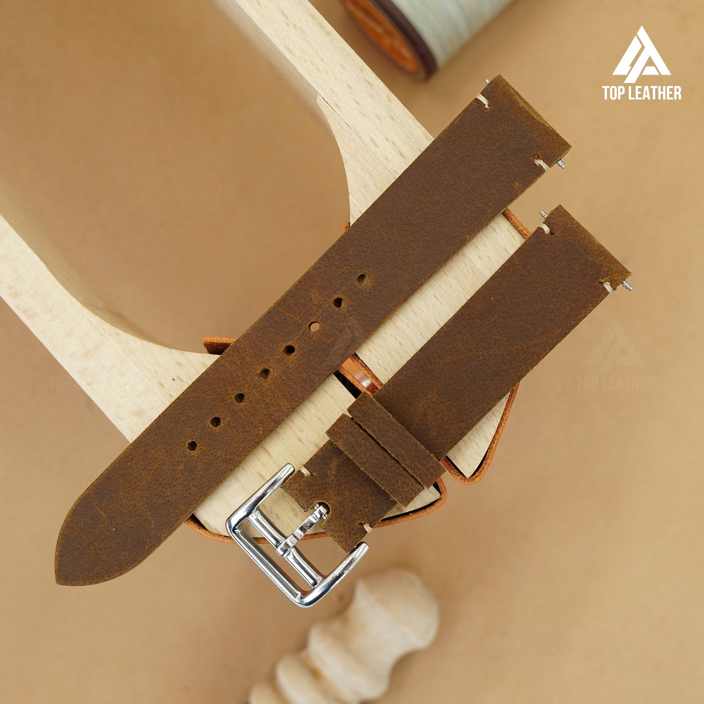 TopLeather Waxed Leather Watch Strap – Compatible with Apple Watch & Samsung Galaxy Watch (Chocolate Brown)