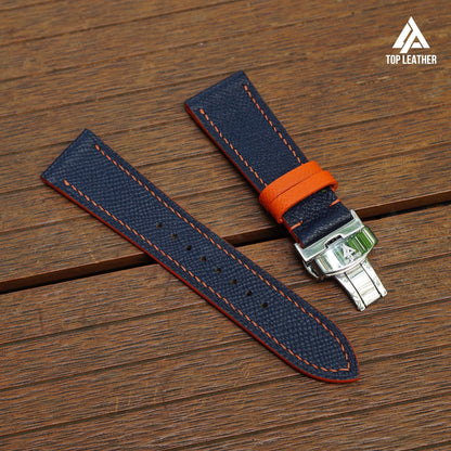 Strap Watch Epsom leather for Apple Watch and Mechanical Watch - Navy Mix Orange Thread EP01.33