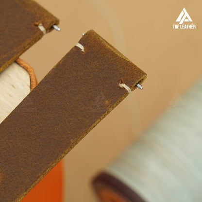 TopLeather Waxed Leather Watch Strap – Compatible with Apple Watch & Samsung Galaxy Watch (Chocolate Brown)