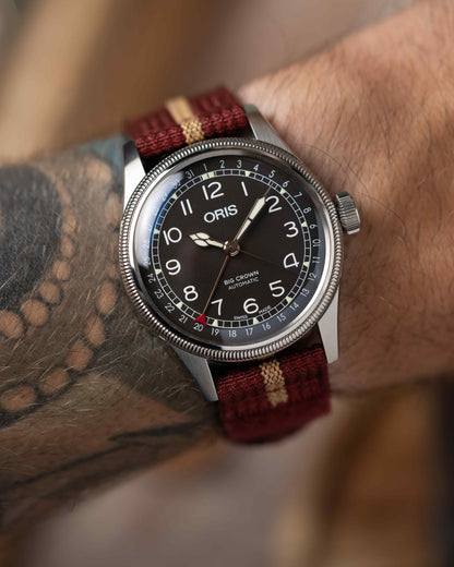 Premium Ribbed Two Piece Ballistic Nylon Strap - Burgundy & Khaki