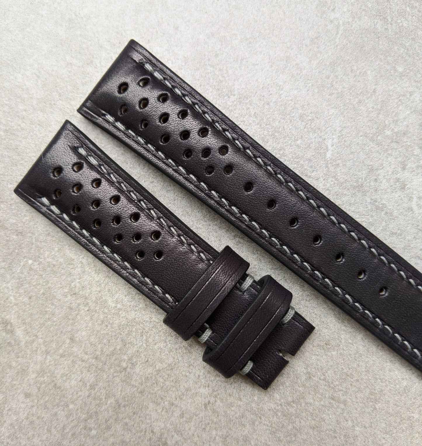 French Calfskin Rally Watch Strap - Black & Smoke Grey