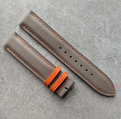 Swift Leather Watch Strap - Light Grey & Orange