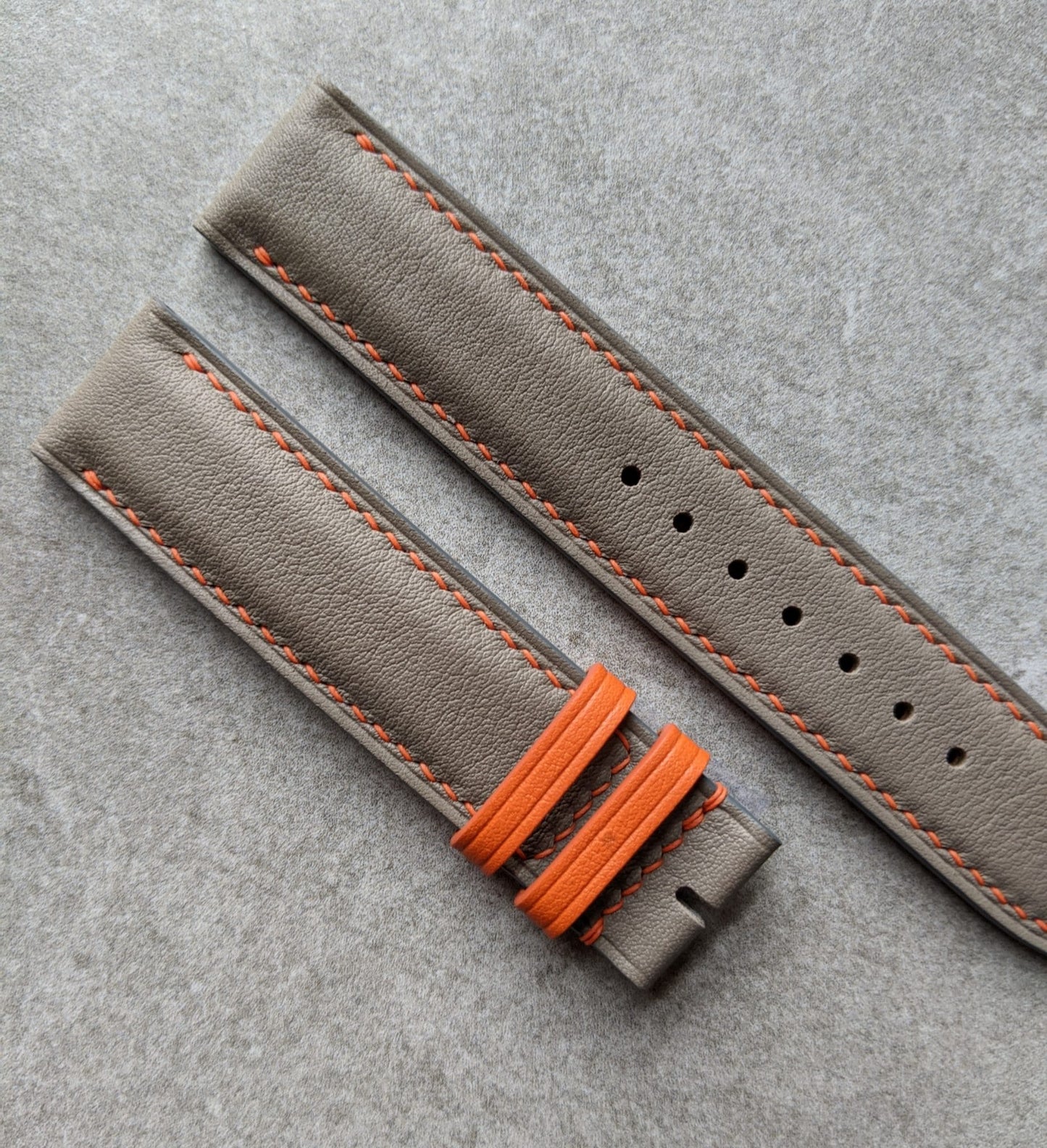 Swift Leather Watch Strap - Light Grey & Orange