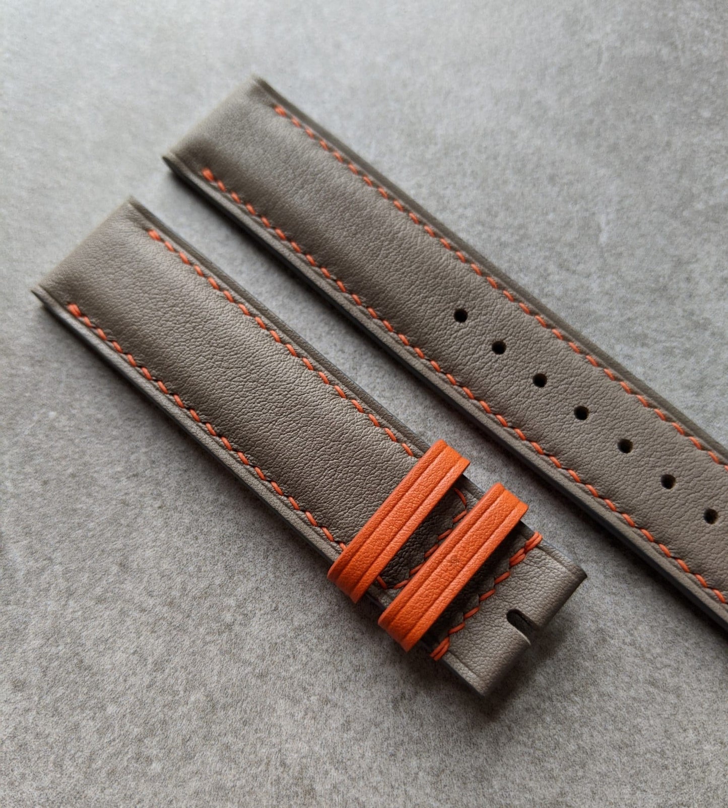Swift Leather Watch Strap - Light Grey & Orange