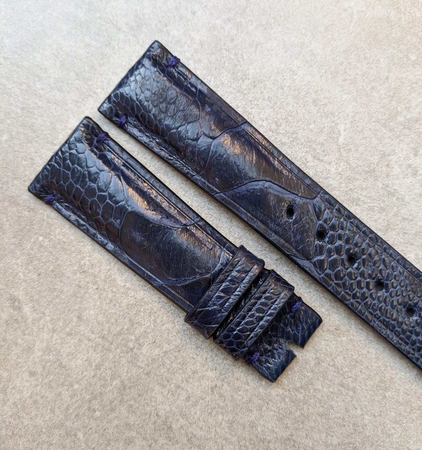 Ostrich Shin Watch Strap - Minimal Stitch - Midnight Blue