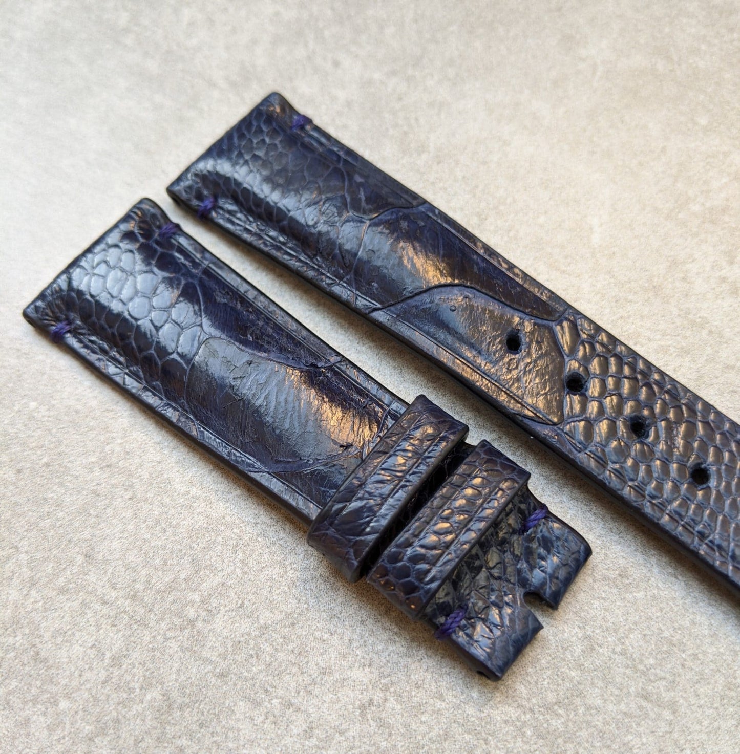 Ostrich Shin Watch Strap - Minimal Stitch - Midnight Blue