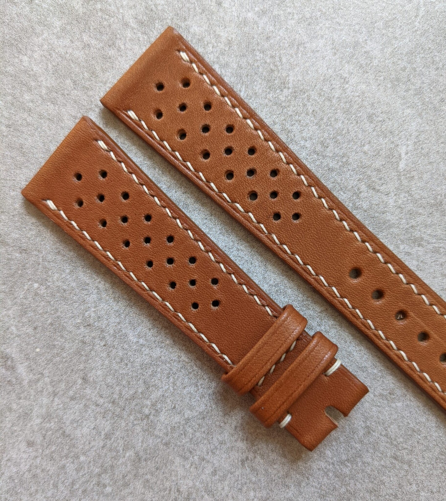 Barenia Rally Calfskin Watch Strap - Mid Brown w/cream stitching