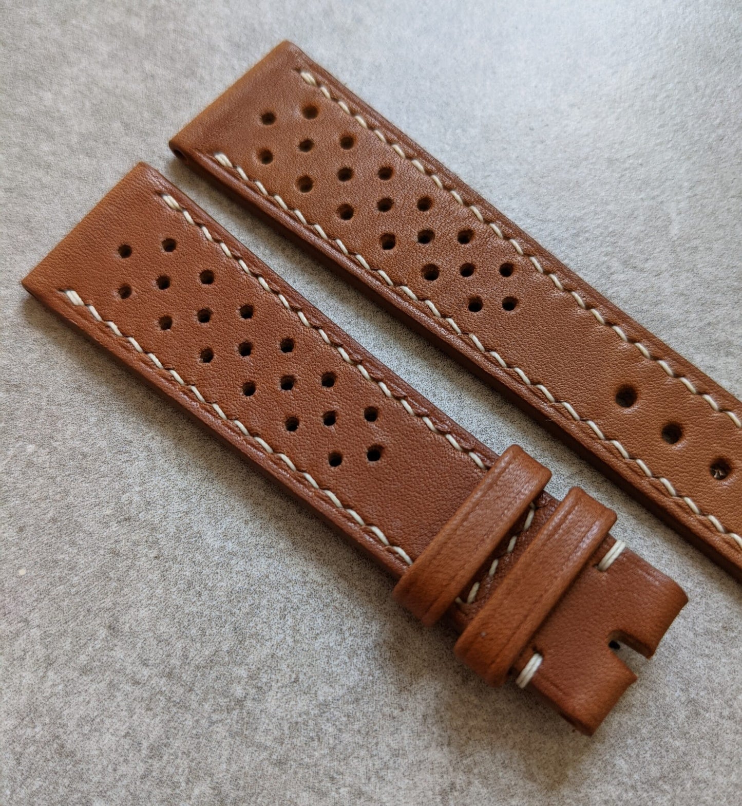 Barenia Rally Calfskin Watch Strap - Mid Brown w/cream stitching