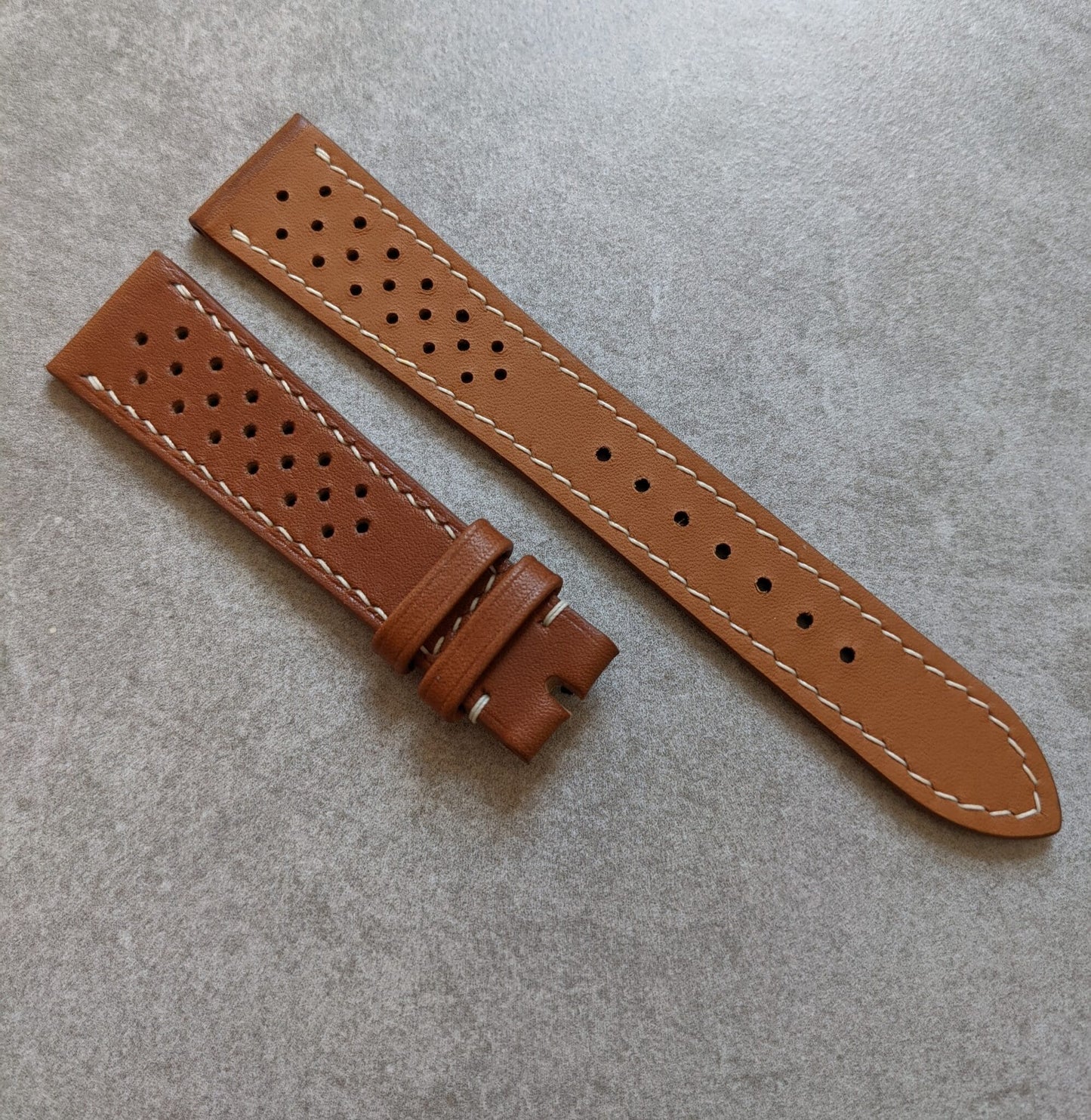Barenia Rally Calfskin Watch Strap - Mid Brown w/cream stitching