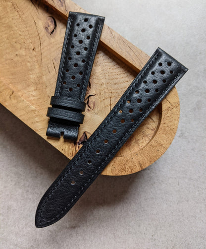 Vintage Pig Skin Rally Strap - Black