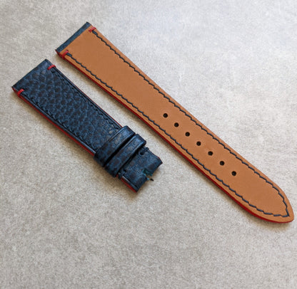 Pebbled Strap - Navy Blue - Red Lug stitches & Edges