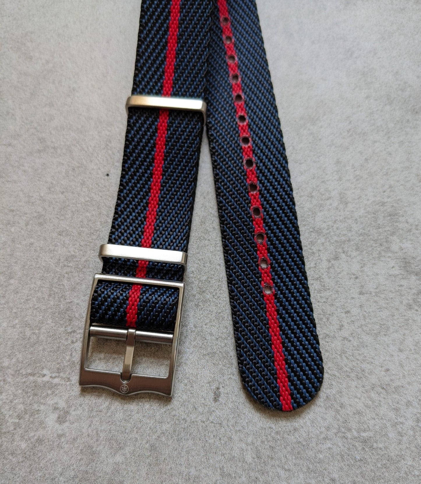 Woven Nylon Single Pass Strap - Navy Blue & Red