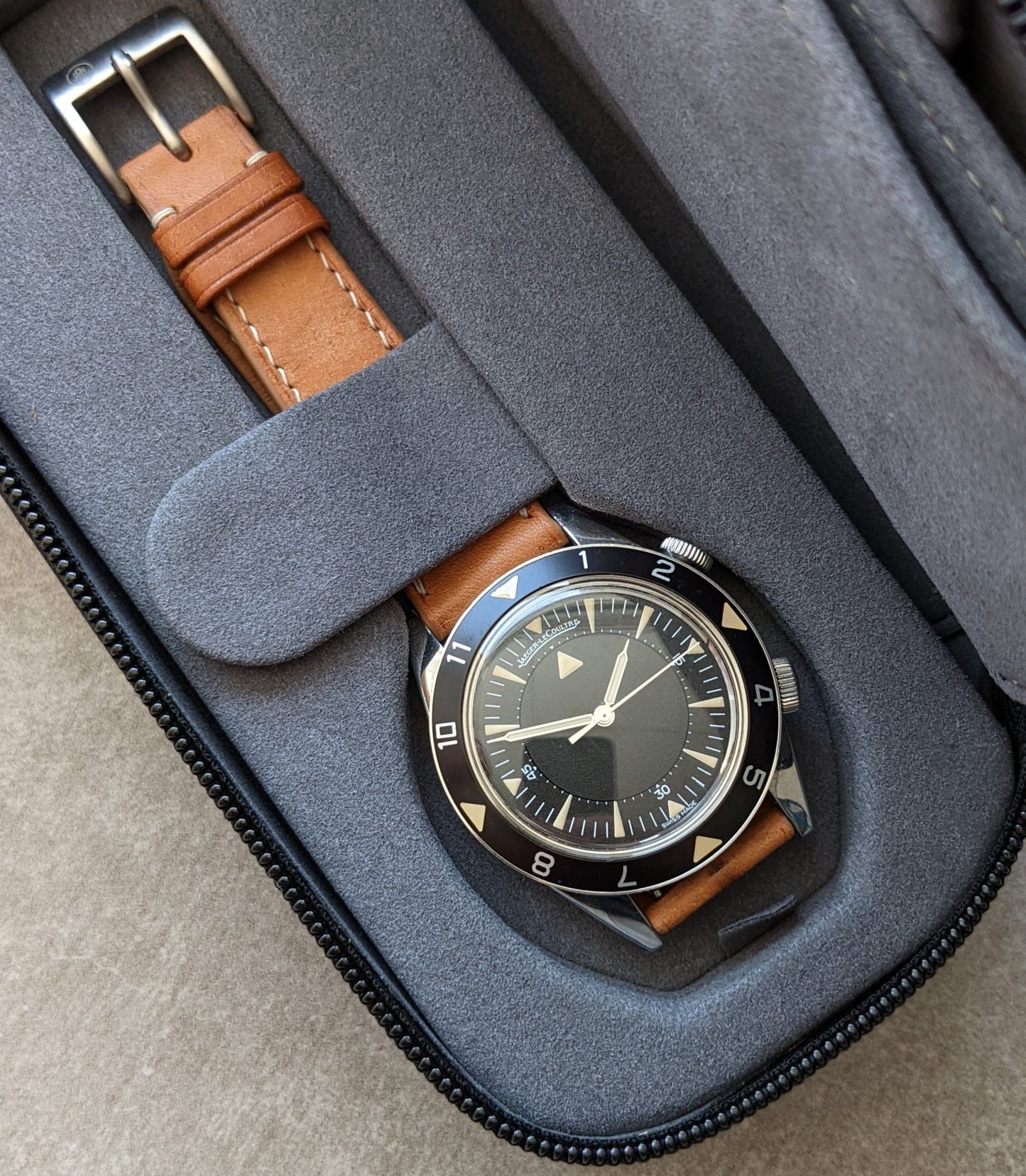 Black & Slate Travel Case - 2 Watch Zip Case