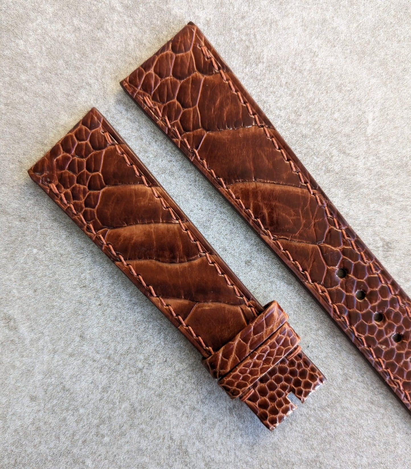 Ostrich Shin Flat Watch Strap - Cognac