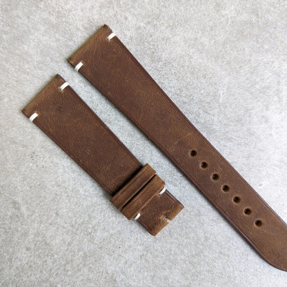 Wax Flat Calfskin Strap - Brown W/Minimal Cream stitching