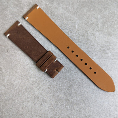 Wax Flat Calfskin Strap - Brown W/Minimal Cream stitching