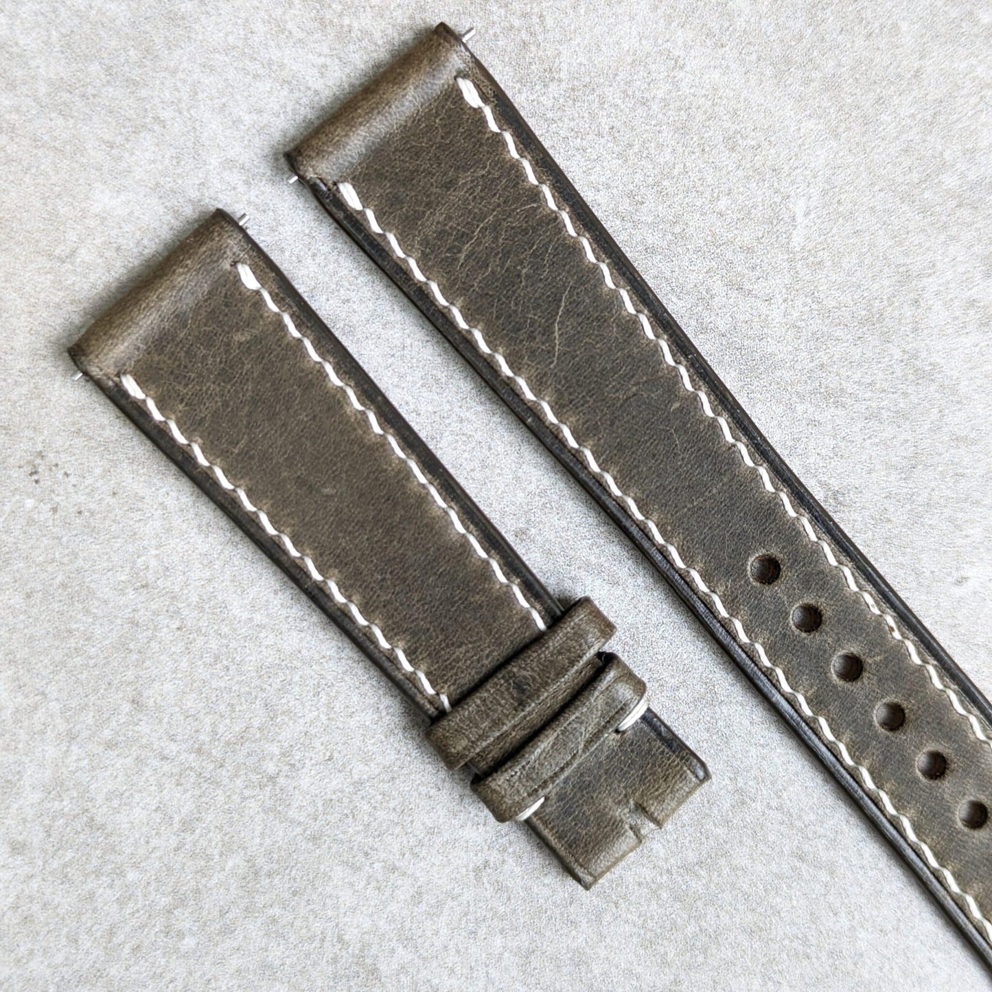 Badalassi Wax Strap - Grey Flat W/Cream stitching