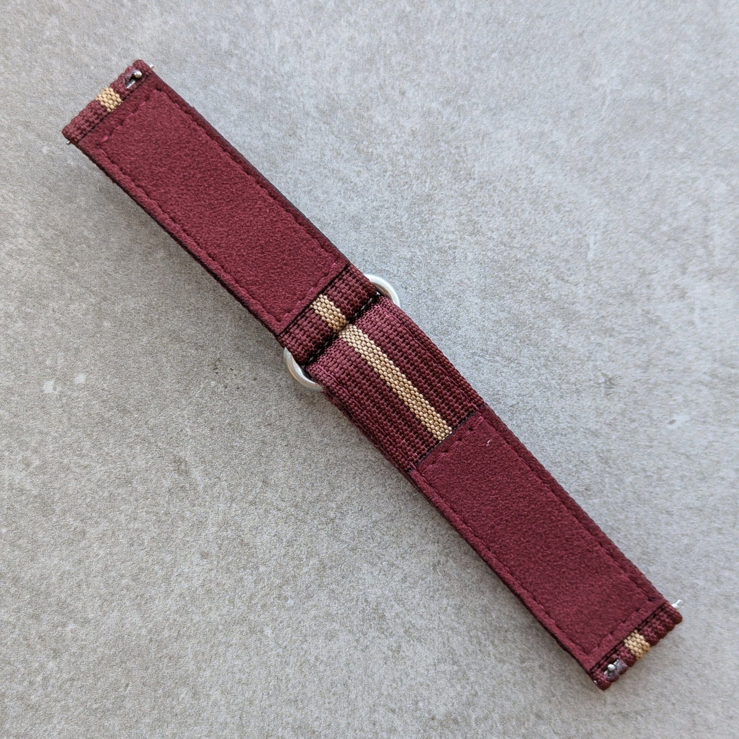 Premium Ribbed Two Piece Ballistic Nylon Strap - Burgundy & Khaki