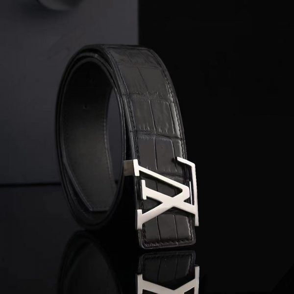 LV Initiales 40mm Reversible Crocodile Leather Belt