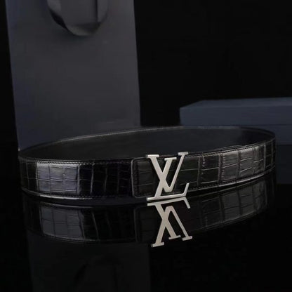 LV Initiales 40mm Reversible Crocodile Leather Belt