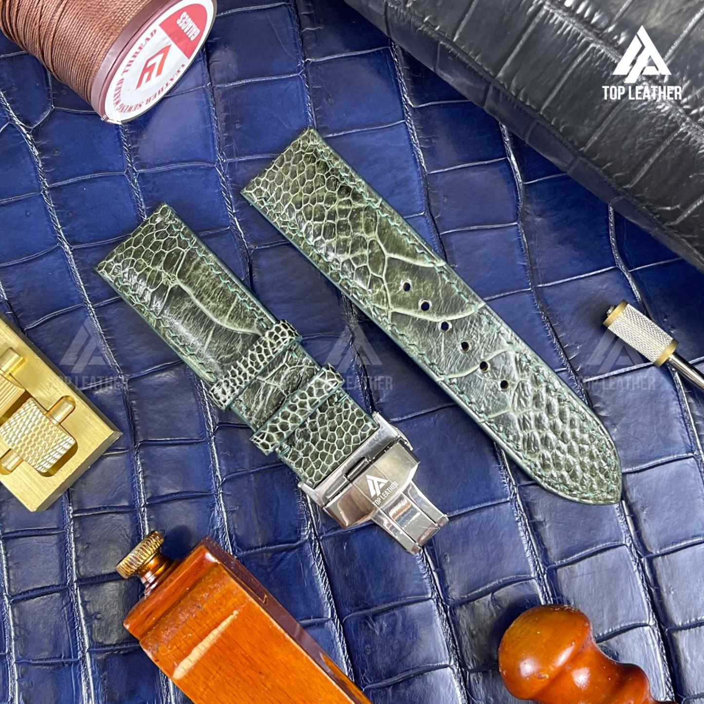 Genuine Ostrich Leather Watch Strap Band for Apple Watch, Samsung Galaxy Watch, Mechanical Watch - Green