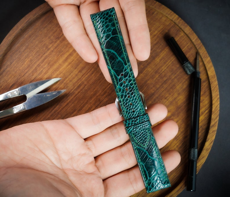 Green Ostrich Leg Leather Watch Strap/ Quick Release Watch Strap/ 18mm/19mm/21mm/22mm/ Handmade Custom Leather Watch/ Gift for Men & Women