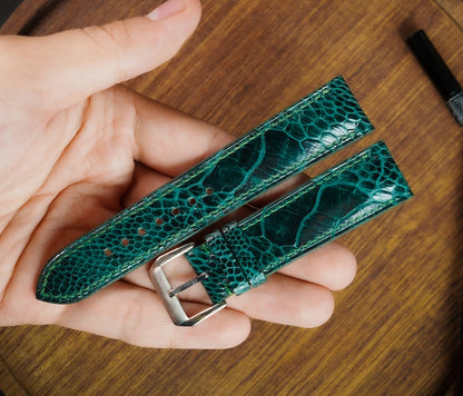 Green Ostrich Leg Leather Watch Strap/ Quick Release Watch Strap/ 18mm/19mm/21mm/22mm/ Handmade Custom Leather Watch/ Gift for Men & Women