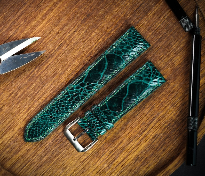 Green Ostrich Leg Leather Watch Strap/ Quick Release Watch Strap/ 18mm/19mm/21mm/22mm/ Handmade Custom Leather Watch/ Gift for Men & Women
