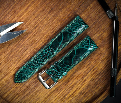 Green Ostrich Leg Leather Watch Strap/ Quick Release Watch Strap/ 18mm/19mm/21mm/22mm/ Handmade Custom Leather Watch/ Gift for Men & Women