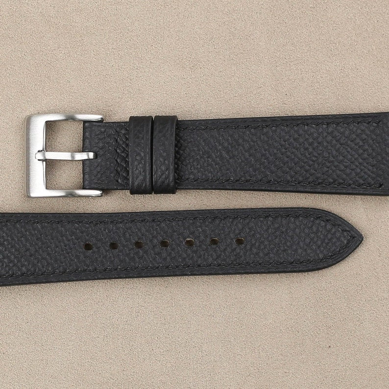 Black Epsom Leather Watch Strap, Black Epsom Leather Handmade Watch Strap, Epsom Strap Watch 16mm 18mm 19mm 20mm 21mm