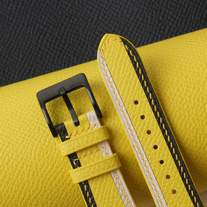 Tricolor Yellow Epsom Leather Watch Strap ,Tricolor Yellow Epsom Handmade Watch Strap, Epsom Strap Watch 16mm 18mm 19mm 20mm 21mm