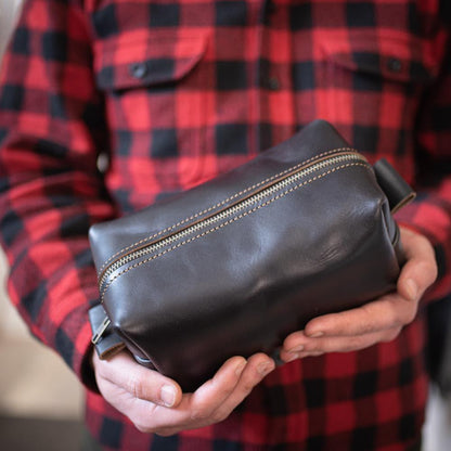 Leather Toiletry Bag - Black