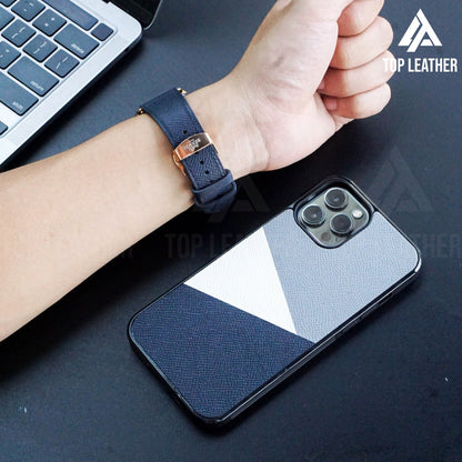 Epsom Leather Apple Watch Bands Series 3 4 5 6 7 8 9 ultra from 38mm to 49mm - Navy Blue EP 2201