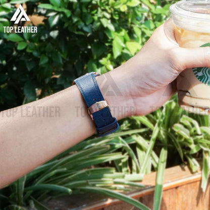 Epsom Leather Apple Watch Bands Series 3 4 5 6 7 8 9 ultra from 38mm to 49mm - Navy Blue EP 2201